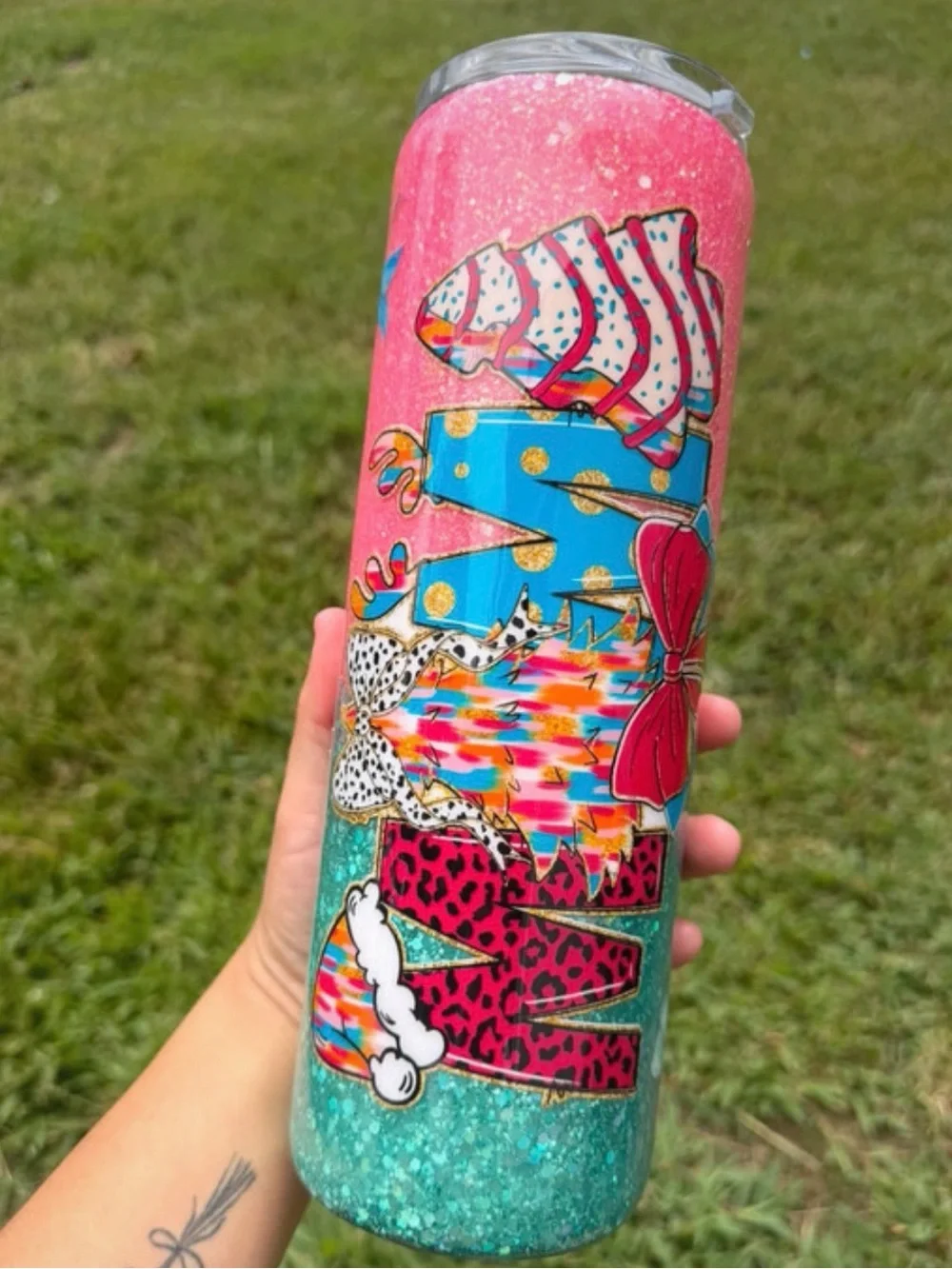 30oz Custom Glitter Epoxy Tumbler - Pink & Teal